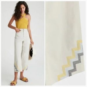 Maeve for Anthropologie embroidered hem wide leg khakis
